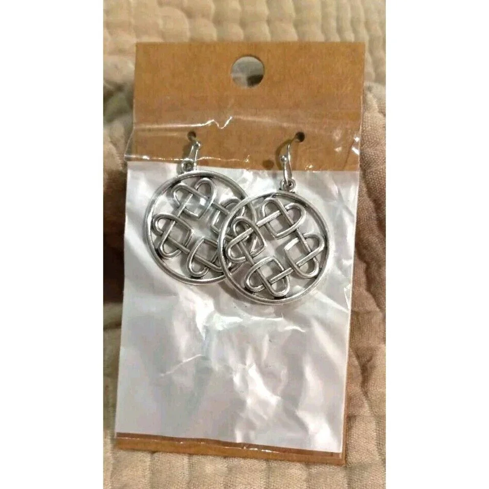 Silver Look Round Dangle Earrings Intertwined Hearts One Inch